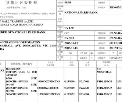 出口货运委托书